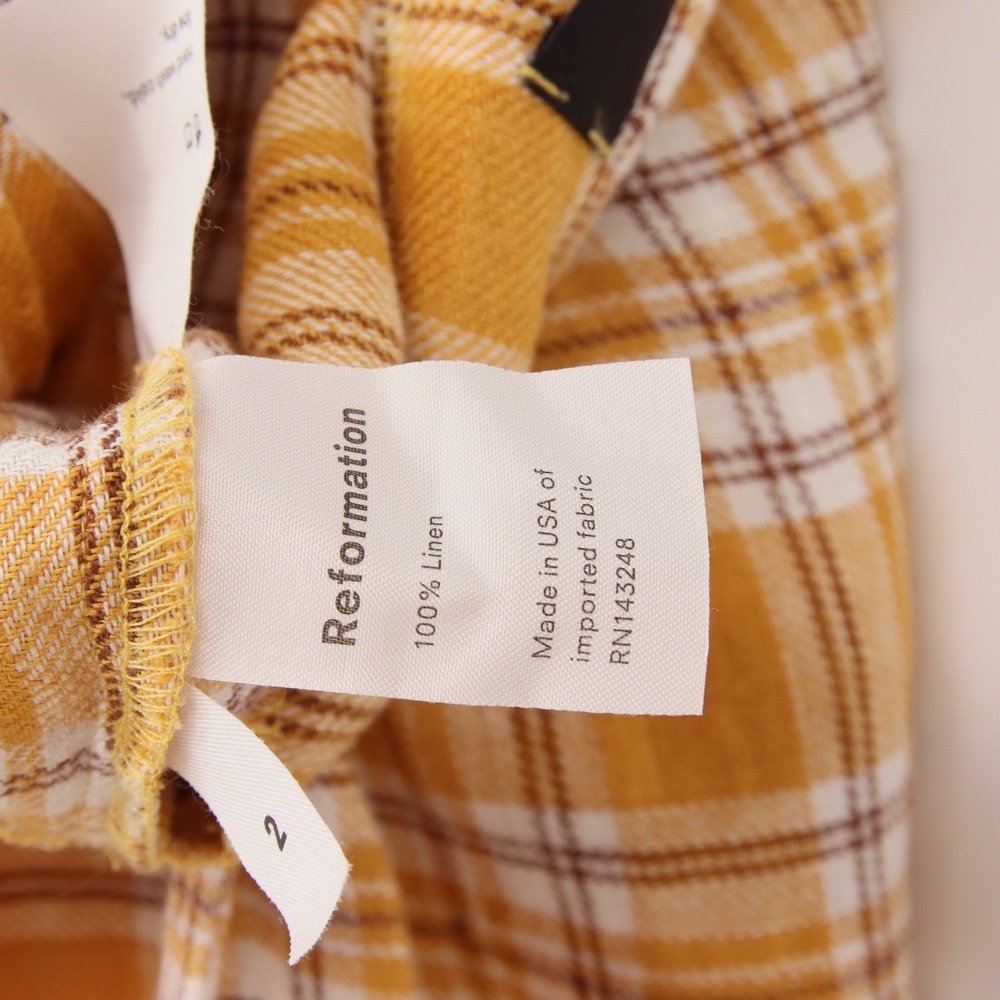 Reformation Women's Yellow Plaid Linen Noble Pants & Atlas Crop Top Set Size 2 - Picture 9 of 10